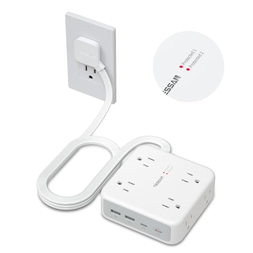 Image of TESSAN Dual Surge Protector Power Strip, 5 Ft Extension Cord Flat Wall Plug