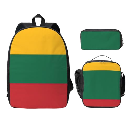 Sac à dos imprimé drapeau Lituanie avec trousse et sac repas noir enfant