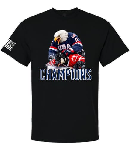 Trenz Shirt Company Mens Graphic T-Shirt - USA Hockey Eagle Dominates Canada 2026 Hockey Champions-Black-X-Large