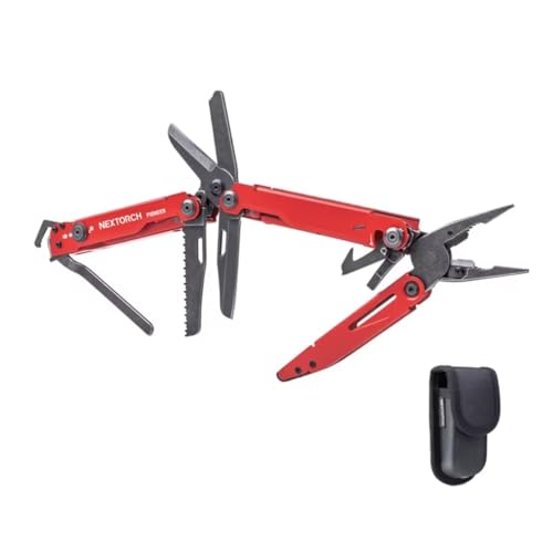 NEXTORCH PIONEER MT20 14-IN-1 Multi-tools Full-Size,Versatile Multi-tool Set with Scissors Needle Nose Pliers Pocket Clip Multi-tool (RED with Glass Breaker)