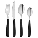 Grunwerg Bistro Cutlery, 16 Piece Set, 18/0 Stainless Steel, Rounded Handle, Black
