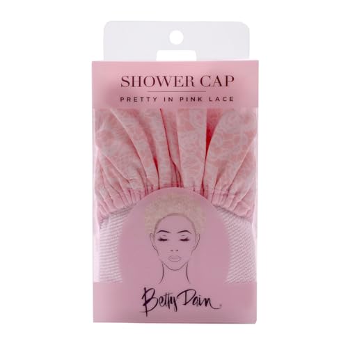 Betty Dain Socialite Collection Terry Lined Shower Cap, Waterproof Nylon Exterior, Reversible Design for Shower or Sleeping Cap, Oversized for All Hair Lengths, Elasticized Hem, Pretty In Pink Lace