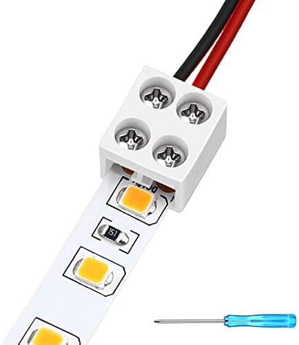 25 Pack erless Led Tape Light Connectors Tighten Screw Terminal Blocks 2 Pin 8mm Connector with Screwdriver Wire to Strip Connector for 5v 12v 24v Monochrome LED Low Voltage Strip Decorative, 2P8MM