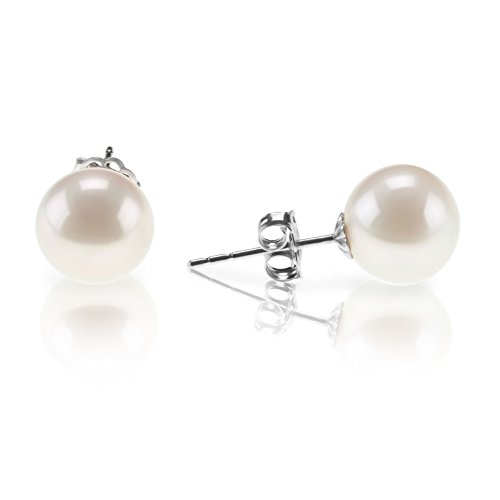 PAVOI Rhodium Plated 925 Sterling Silver Round Stud White Simulated Shell Pearl Earrings - 8mm by PAVOI - Used condition - US$10.02