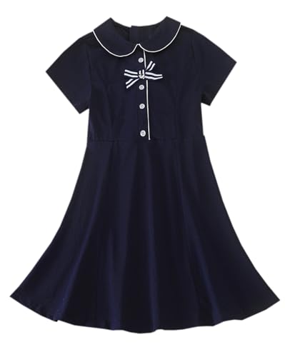 Cromoncent Girls' Short-Sleeve Peter Pan Collar Uniform Polo Dress, 4-12 Years