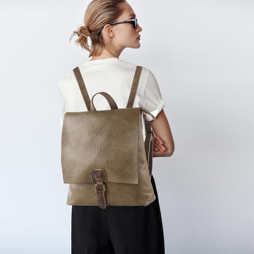 Image of Women's Fashion Backpack Purse Multipurpose Design Convertible Satchel Handbags Shoulder Bag Travel bag (Khaki)