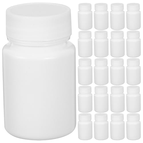 Healvian 100 pezzi Bottiglie Farmaci in Plastica PE Resistenti e Sicure Contenitori Ermetici con Tappo Vite Bocca Larga per Organizzare Pillole e Capsule per Viaggi e Uso Quotidiano