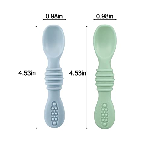 Pandaear 2 Pack Silicone Suction Plate For Baby, Divided Unbreakable Toddler Food Plate With 2 Pack Spoons For Self Feeding, Toddler Utensils Feeding Set Baby Eating Supplies -Crab Blue & Green #TOP3