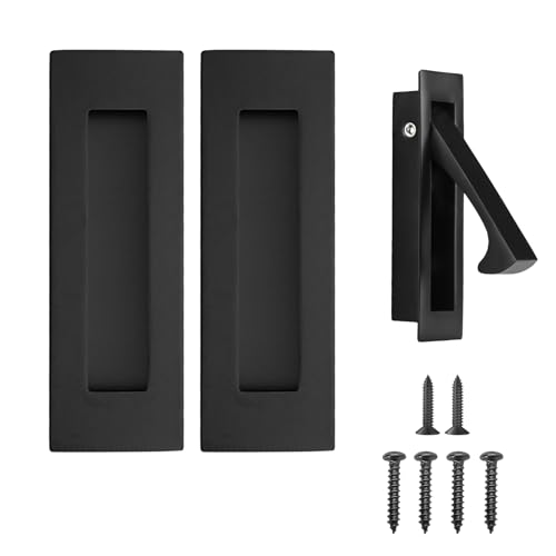senharvest Pocket Door Handles and Edge Pull Matte Black 6Inch Handles Hardware Latch Recessed Finger Flush Pulls for Closet Sliding Barn Door