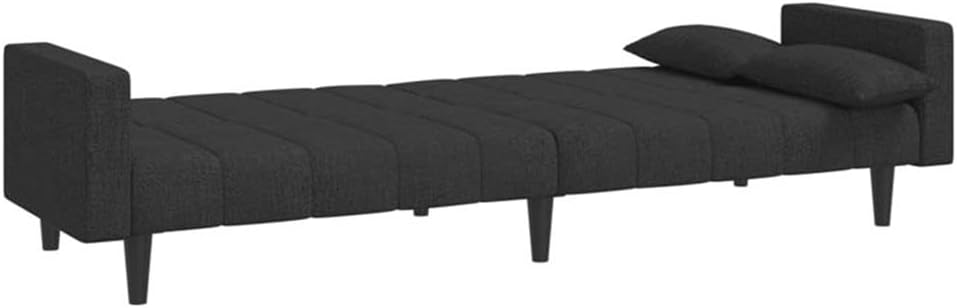 BOWERY HILL Modern Sleeper Sofa Bed, Black Matte Polyester Fabric, Convertible 2-Seater Couch with Reversible Cushions, Space-Saving Design for Living Room or Guest Room, 86.6 x 33.3 x 27.2 in