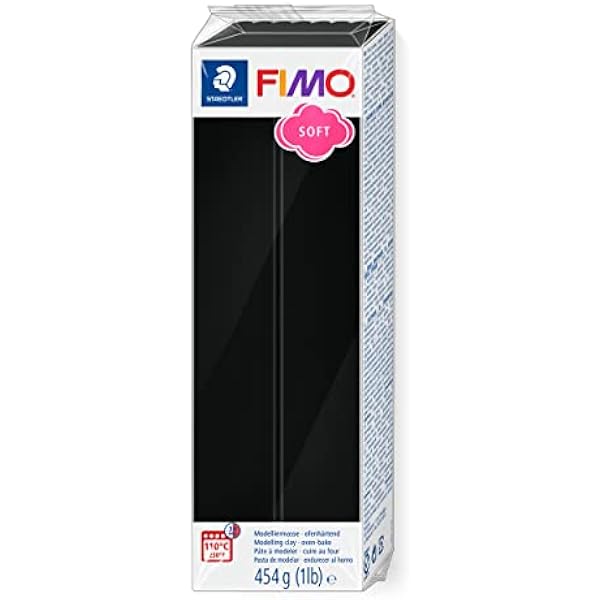 STAEDTLER Fimo miękka masa modelarska utwardzana w piecu, czarna, duży blok 454 g, miękka i elastyczna, specjalnie dla początkujących i artystów hobbystów, 8021-9