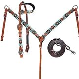 Material: piel de vaca Manaal Enterprises Western Premium - Cabezas de cuero talladas a mano, cuello de pecho, riendas, tamaño mazorca