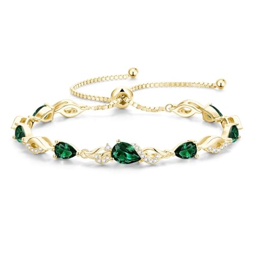 Image of FANCIME Teardrop May Birthstone Emerald Tennis Bracelet for Women