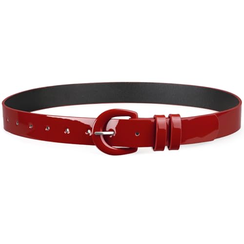 JASGOOD Women Patent Leather Belt for Jeans Pants Vintage 50s Women Belt for Dress Burgundy