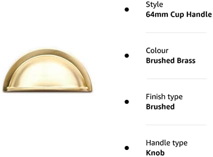 64mm Brushed Brass Cup Handle for Kitchen Cabinets | Bedroom | Bathroom | Furniture | Cupboards