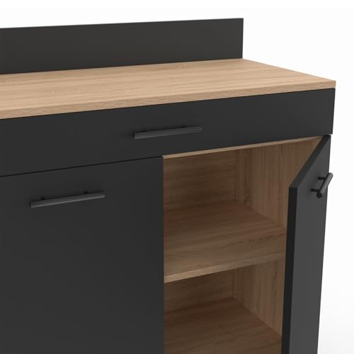 IDMarket - Buffet Bas de Cuisine 80 cm CINA façon hêtre et Noir – vue 6