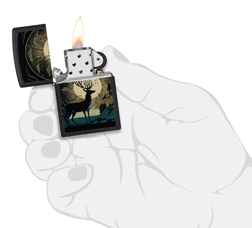 Encendedor Zippo diseño Deer and Sun negro mate miniatura 5