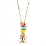 Funny Stacked Enamel Teacup Necklace 3D Coffee Cup Teapot Pendant Necklace Elegant Teacup Long Sweater Necklace for Women-Colorful