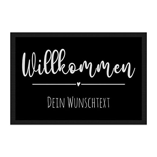Print Royal Personalisierte Fußmatte eine Zeile Wunschtext - Willkommen Herz - Geschenke zum Einzug | rutschfest, 60x40cm mit Gummirand