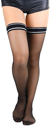 Image of ToBeInStyle Women's Modern Thin Tripple Striped Opaque Thigh High Stocking