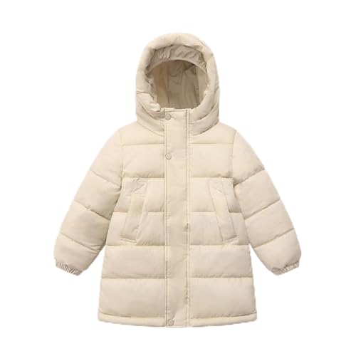 Generisch 2026 Chaqueta de invierno infantil con para niños y niñas, larga, cálida, chaqueta acolchada, acolchada, abrigos, beige, 8-10 años