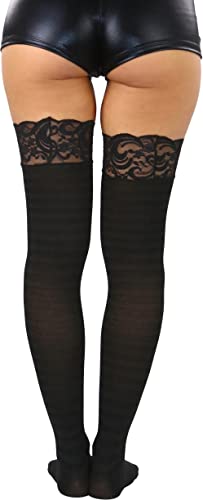 Image of ToBeInStyle Women's Opaque Hosiery Thin Striped Thigh High Long Stocking