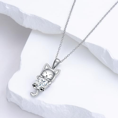 LONAGO Cat Necklace with Heart Birthstone Cat Pendant Necklace Sterling Silver Gifts for Women3