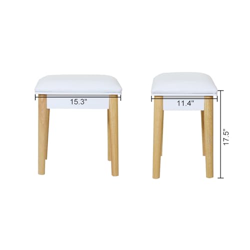 Taburete de madera para tocador blanco BRAGUE con asiento de poliuretano cómodo 4