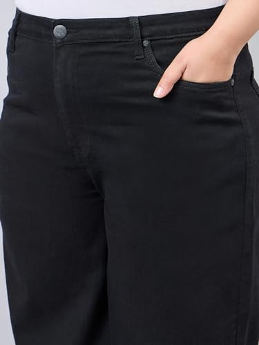 Image of Style Quotient Women Plus Size Black Wide Leg High Rise Stretchable Jeans