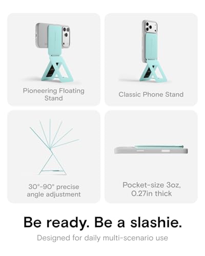 Image of MOFT Phone Tripod Stand Selfie Stick for iPhone, Multi-Angles iPhone Stand, Lightweight & Portable Phone Holder, Strong Magnets, MOVAS Vegan Leather, Travel Essentials, Aqua (Without Card Slot)