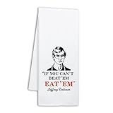NAHMAKNE Funny Jeffrey Dahmer Kitchen Towels, If You Can't Beat' Em Eat' Em, Humorous Saying Dish Towels for Kitchen Decor, Horror Lover Gifts, New Home Housewarming Gifts for Women Men Chef Friend