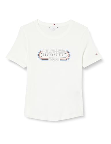 Tommy Hilfiger Camiseta de Manga Corta Mujer Slim Fit, Blanco (Ecru), L