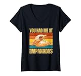 Damen You Had Me At Empanadas Lustiges Retro Südamerikanisches Essen T-Shirt mit V-Ausschnitt