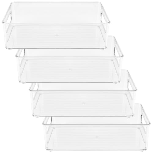 MAKTSAM 4 organizadores para nevera, 25,5 x 15 x 7,6 cm, recipientes transparentes de almacenamiento para nevera con asas, cajas de almacenamiento rectangulares de plástico para nevera, encimera de