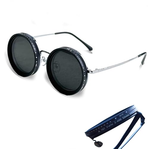 Adjustable Tint Sunglasses Polarized Round Lenses with ND Filter, 9 Gears, Ideal for Beach, Fishing, and Outdoor Activities