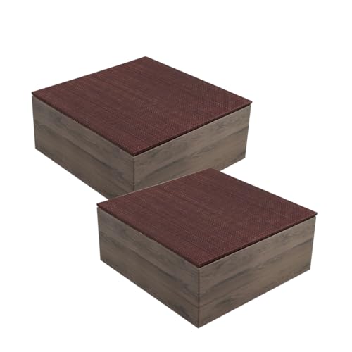 イケヒコ システム 置き畳 い草 正方形 段ボール一式 2セット 小上がり段ボール(木目ブラウン) 美畳 ワイン 約70×70×29.5cm 高さ約29.5cm 国産段ボール使用 和室 ライフスタイル 変化 組立 連結 簡単 軽くて丈夫 エコ 1年中使える