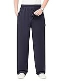 Zoulee Men's Casual Cotton Jogger Sweatpants Zipper Front Pants Thin Navy Blue XL