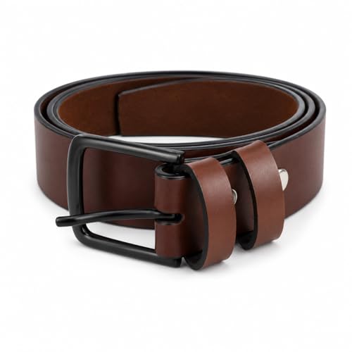 Image of Men's Black Leather Belt with Matte Black Pin Buckle