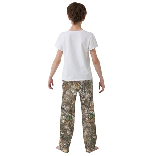 ZZXXB Leaves Camo Boys Long Pants Soft Trousers Elastic Waist Kids Lounge Bottoms with Pockets S-XL3