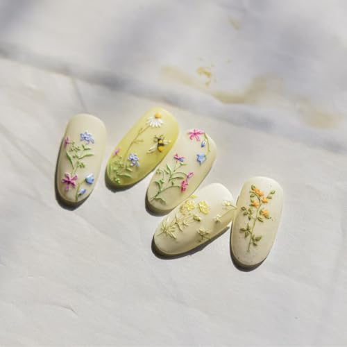 Image of Flower Nail Stickers Floral Leaf Nail Art Decals 5D Embossed Self Adhesive with Designs Spring Summer Plant Nails Art Stickers for Women Girls Kid Manicure Supplies DIY Acrylic Nail Accessories