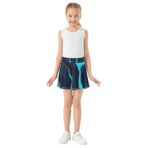 Dark Blue Marble Ripple Girls Athletic Skorts Flowy Golf Tennis Skirts with Shorts & Pocket3