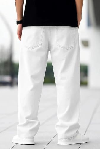 BOSWUD Men's Loose Fit Mid Rise White Denim Jeans - Image 5
