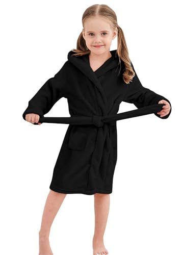 Image of Umeyda Girls Fleece Hooded Robes, Warm Printed Bath Robe for Kids Soft Fuzzy Bathrobe for Gifts