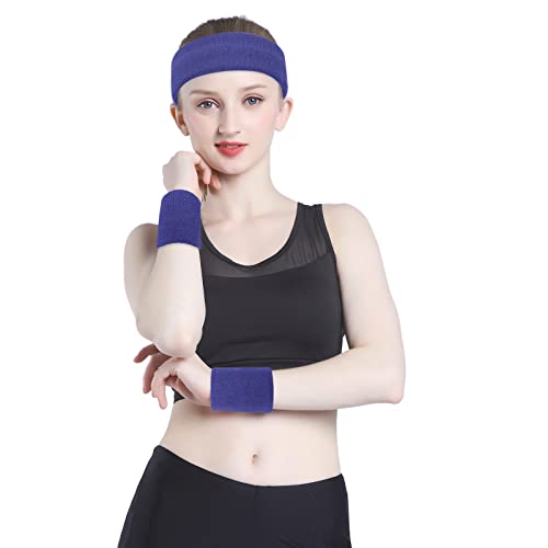 Image of ONUPGO Sweatband Set Sports Headband Wristband Set Sweatbands Terry Cloth Wristband Wrist Sweatband Headbands Moisture Wicking Sweat Absorbing Head Band