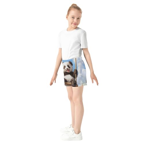 Playful Panda Sky Blue Girls Lounge Shorts Athletic Youth Pajama Active Summer Clothes Cute Animal Print, X-Small4