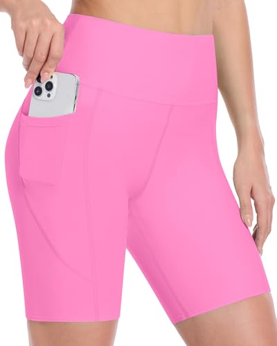 Runhit Women's Swim Board Shorts Swimsuit Bathing Suit Bottom UPF50+ High Waisted Tummy Control Quick Dry Pockets Liner 7" 3XL Pink