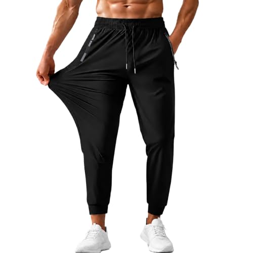 Image of SCCGKP Mens Sweatpants with Zipper Pockets Stretch Lightweight Athletic Joggers for Workout Running Track Gym Casual Wear (UK, Alpha, XL, Regular, Regular, Black)