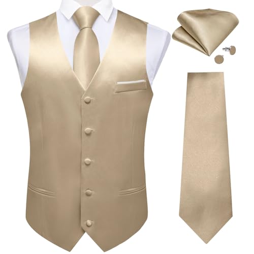 Men’s 4-Piece Satin Suit Vest Set – Includes Tie, Handkerchief, Cufflinks, Solid Color Wedding Waistcoat4