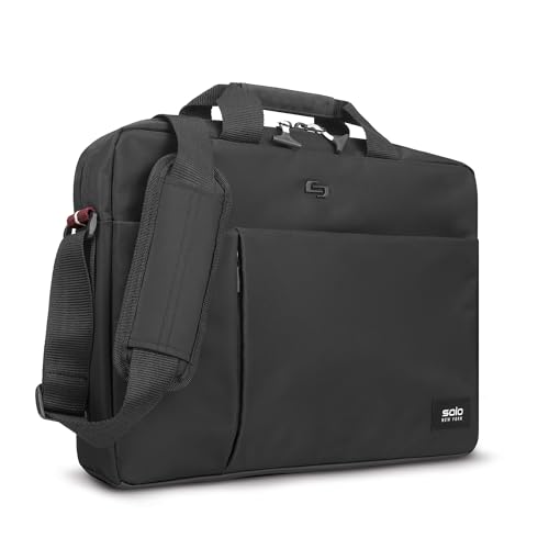 Image of Solo New York Briefcase - Laptop Carrying Bag for Women & Men, Brief for Travel & Work, Internal Tablet Pocket, Adjustable Shoulder Strap, Fits 15.6 inch Computer - Lead Slim, Black