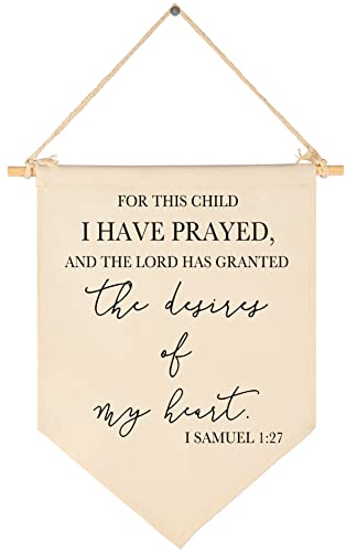Image of for This Child I Have Prayed- Canvas Hanging Pennant Flag Banner Wall Sign Decor Gift for Nursery Baby Kids Girl Boy Teen Bedroom Playroom Front Door- Birthday Christmas Gift